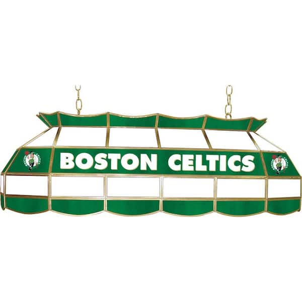 Trademark Global NBA Boston Celtics NBA 3-Light Stained Glass Hanging Tiffany Lamp