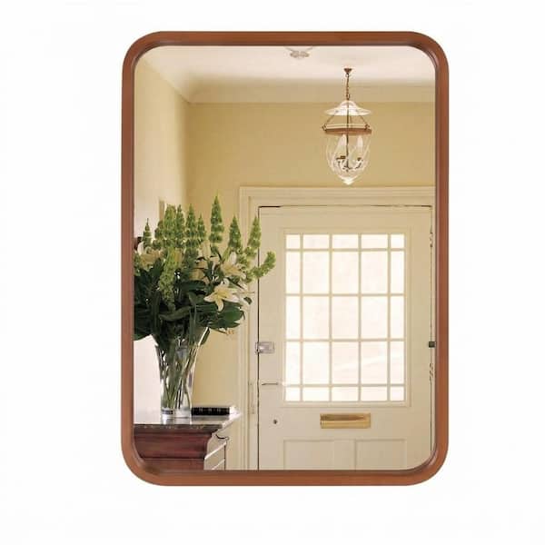 40 in. H x 30 in. W Rectangular Framed Wall Mirror, Walnut Farmhouse Solid Wood Vanity Mirror