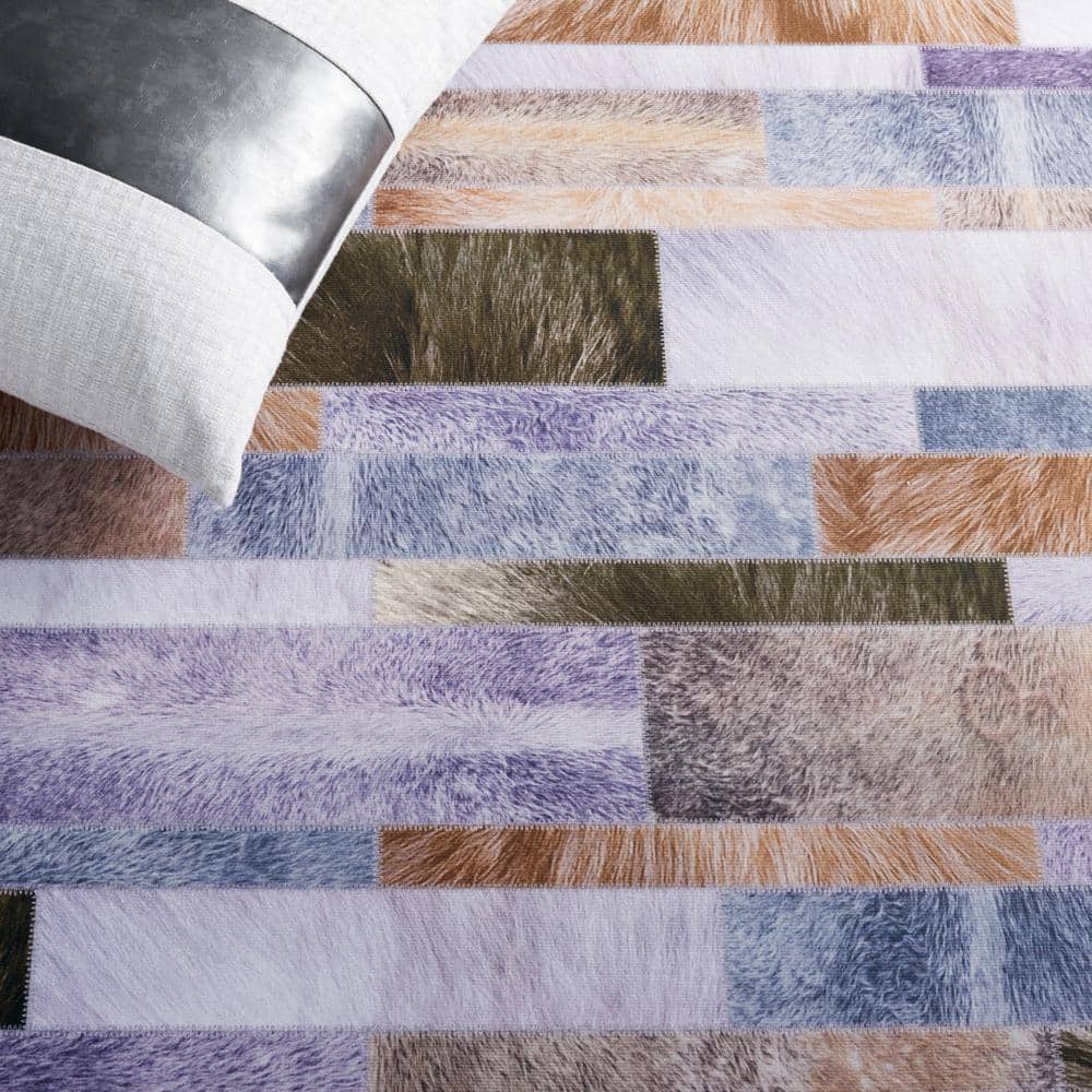 Multicolor Faux Fur Rectangular Washable Area Rug