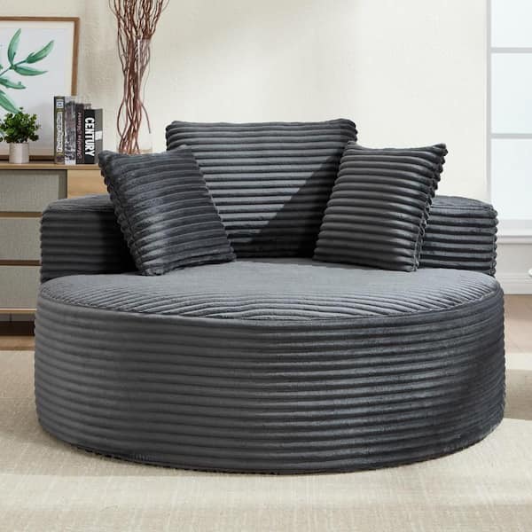 55.9 in. Dark Gray Twin Size Round Velvet Sofa Bed with Memory Foam Sectional Couches and 3 pillows