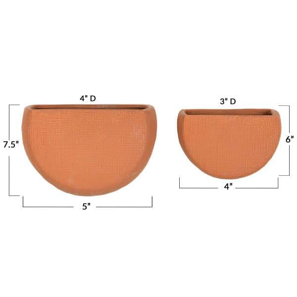 Terracotta Stoneware Wall Mount Planters, Set of 2 Sizes