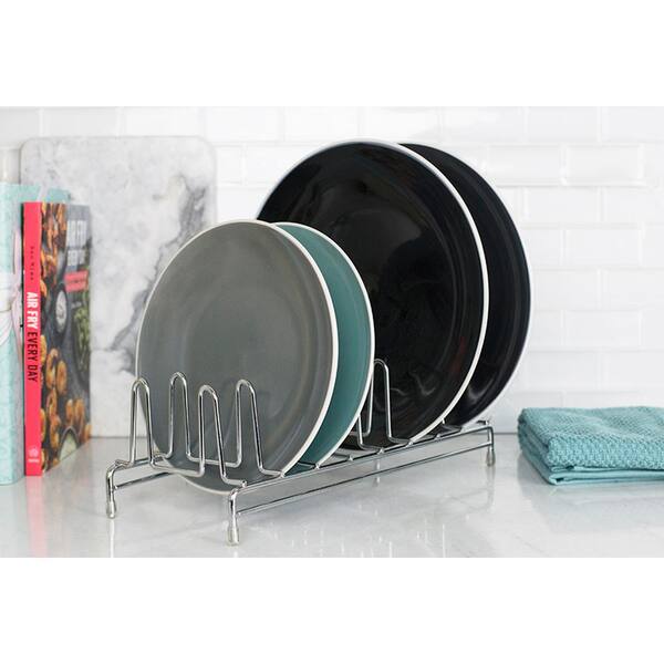 Home Basics 8 Slot Chrome Plated Steel Free-Standing Plate Rack with Non-Skid Feet