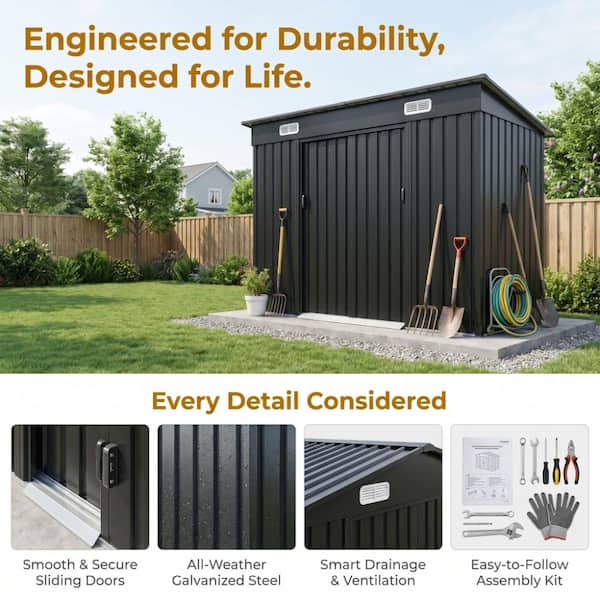 Ridstar 8 ft. W x 4 ft. D Metal Shed with Lock Hole, Air Vents