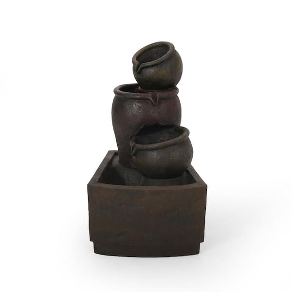 30.75 in. 3-Tier Electric Resin Waterfall Fountain with LED Lights, Weather Resistant Faux Stone in Rustic Light Brown