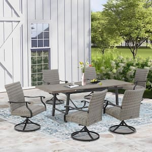 7-Piece Wicker Outdoor Dining Set, Extendable Table and Swivel Dining Chairs