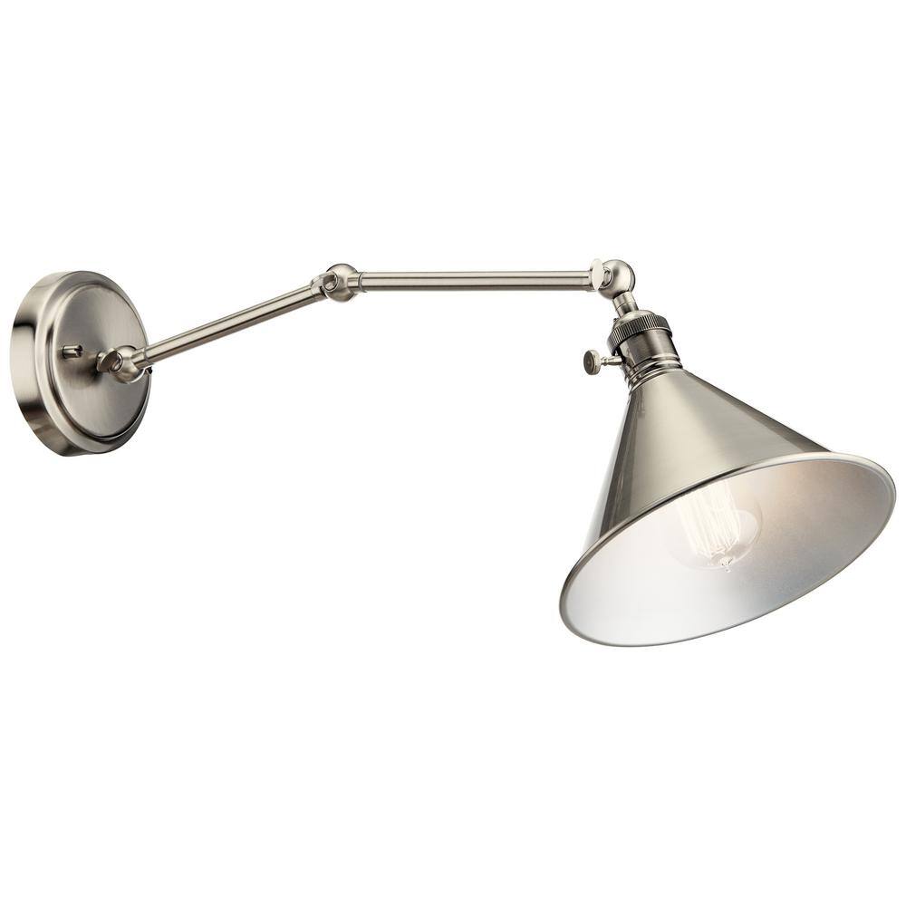 Classic Pewter Articulating Arm Wall Sconce with Schoolhouse Charm