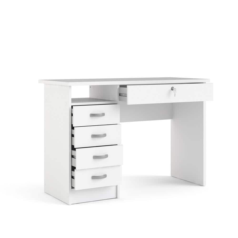 Walden White Engineered Wood Desk with 5 Drawers