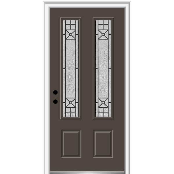 MMI Door 36 in. x 80 in. Courtyard Right-Hand 2 Lite Decorative Painted Fiberglass Smooth Prehung Front Door, 4-9/16 in. Frame