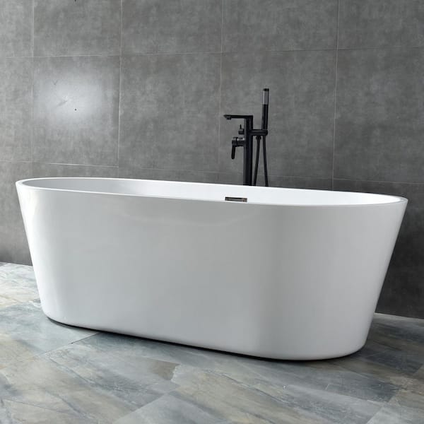 Karl home 59 in. Acrylic Flatbottom Freestanding Bathtub Oval Shape in White
