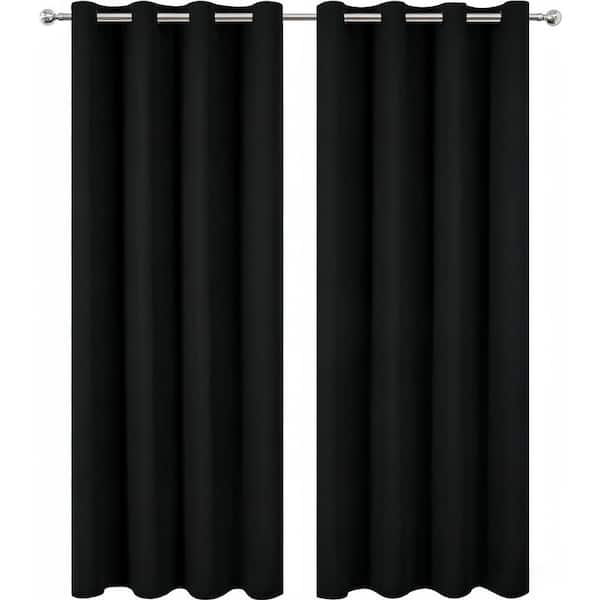 Solid Black Polyester - 52 in. W x 84 in. L Blackout Curtains, Lined, Rod-Pocket Style (Set of 2)