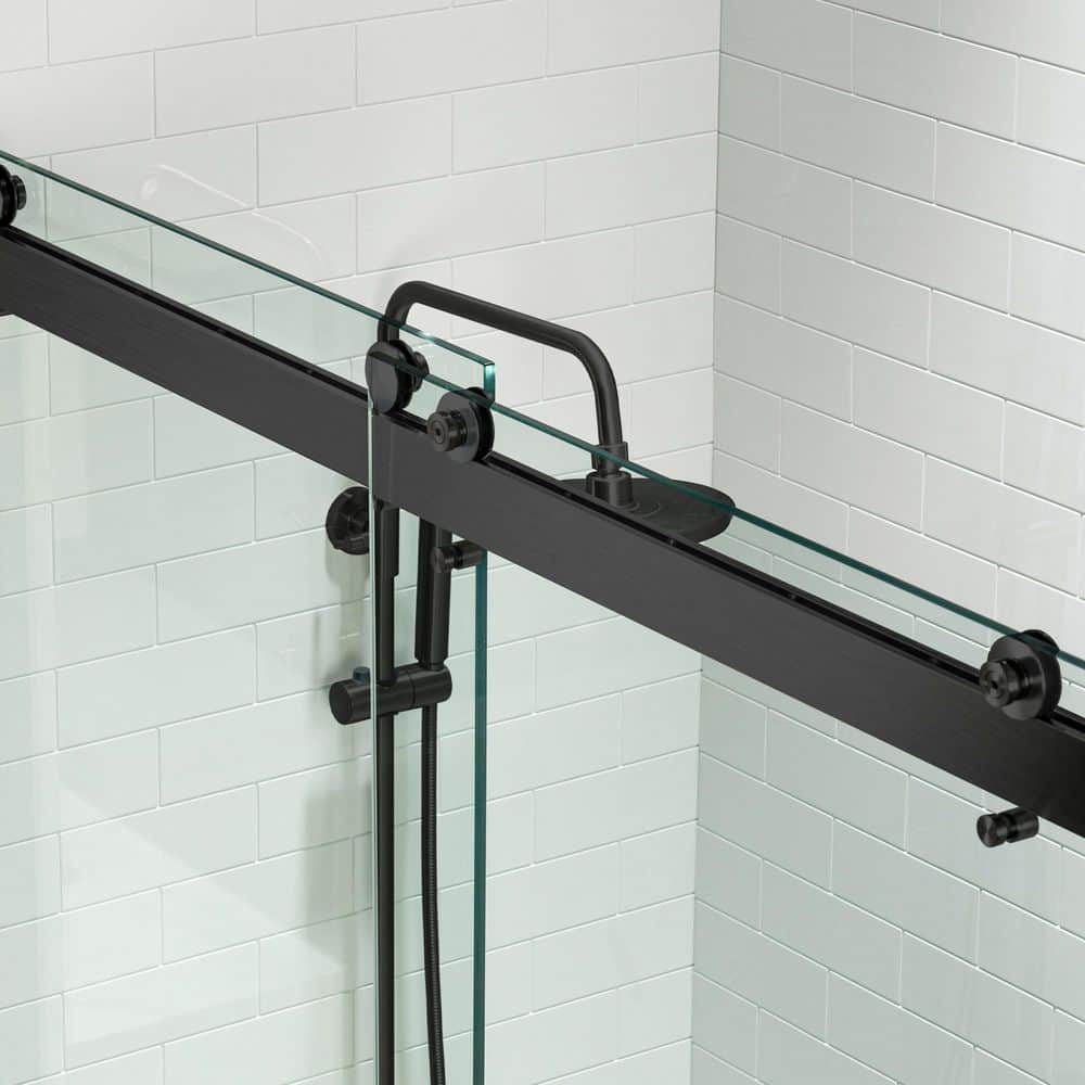 Matte Black Frameless Sliding Shower Door with Clear Tempered Glass