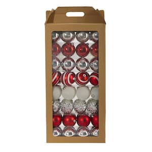 Holiday 3 in. Red Shatterproof Christmas Tree Ornament Set with Re-Useable Box (64-Count)