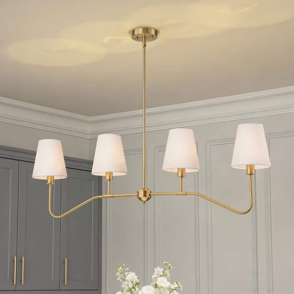 Modern Gold 4-Light Linear Chandelier with White Fabric Shades, Adjustable Kitchen Island Pendant Light for Dining Room price history on PriceWatchPro