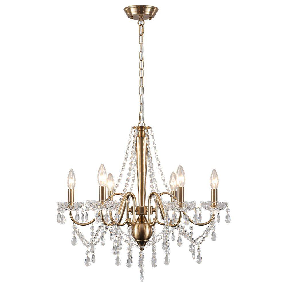6-Light 24.8 in. Brass Candle Style Crystal Chandelier for Dining Room Living Room price history on PriceWatchPro