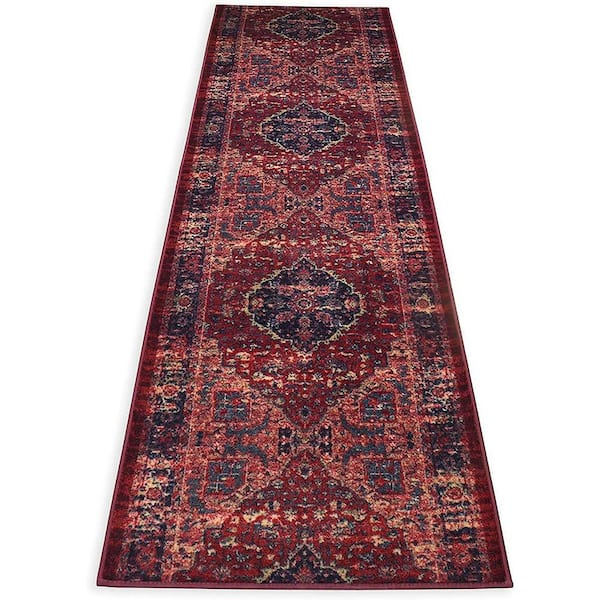 RugStylesOnline Antique Collection Series Vintage Medallion Burgundy 35 in. x 25 ft. Your Choice Length Stair Runner