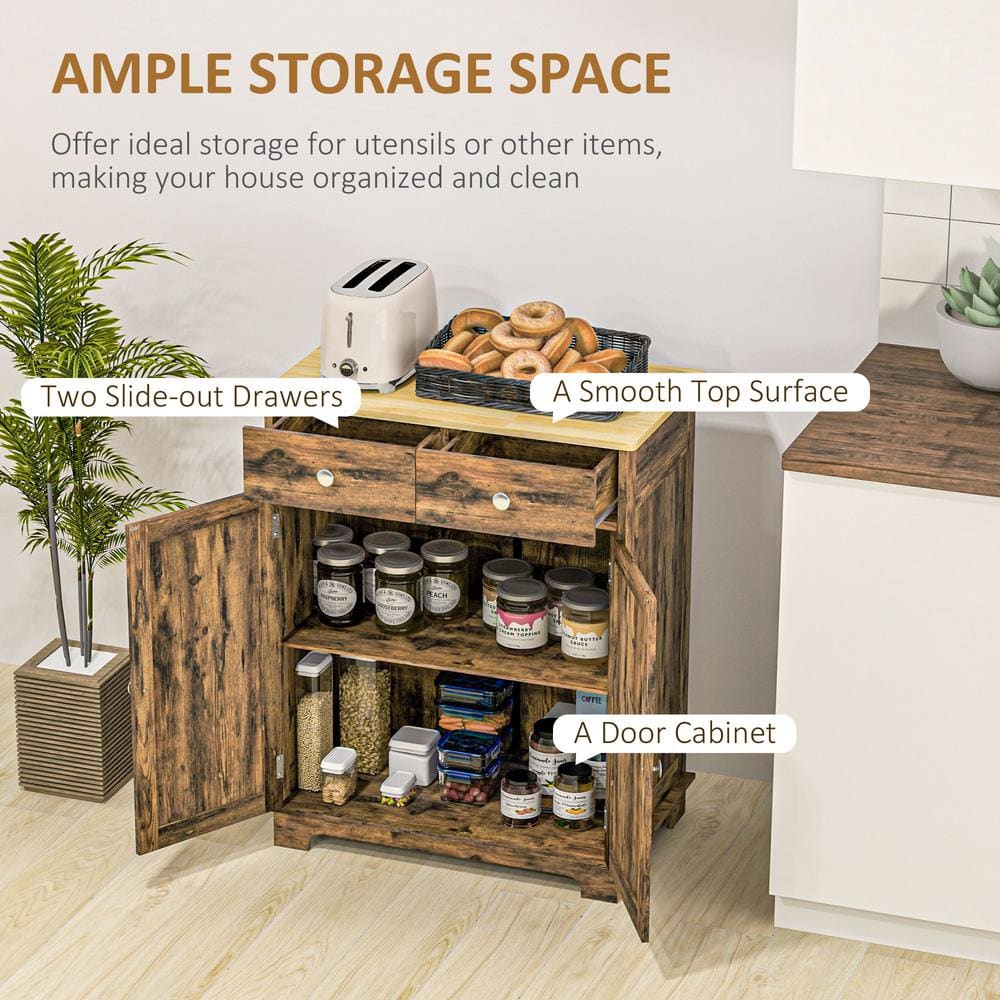 Rustic Brown Medium Wood Buffet Sideboard with Black Finish