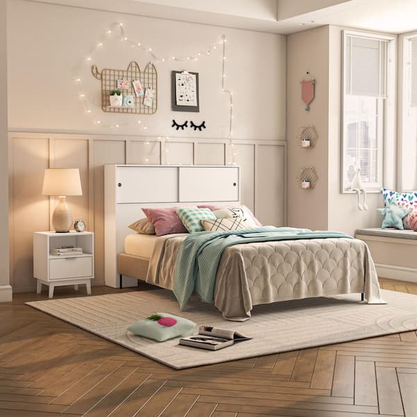 Victoria 2 Piece White Wood Full Size Bedroom Set with Headboard and Nightstand
