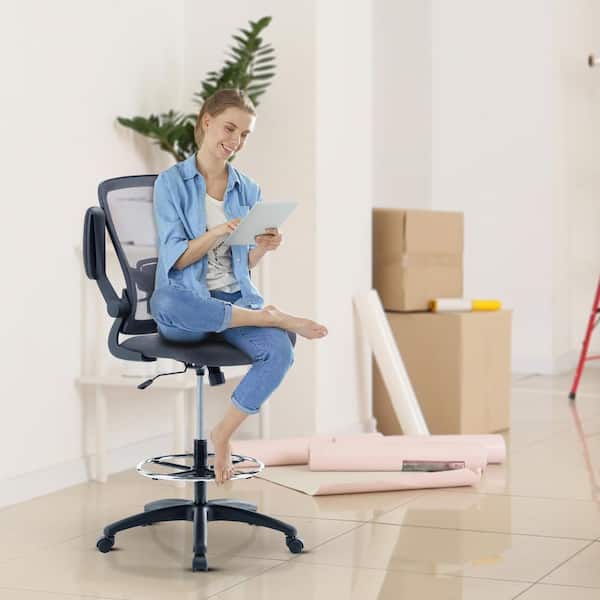 HOMESTOCK Gray High Desk Ergonomic Drafting Tall Office Chair for