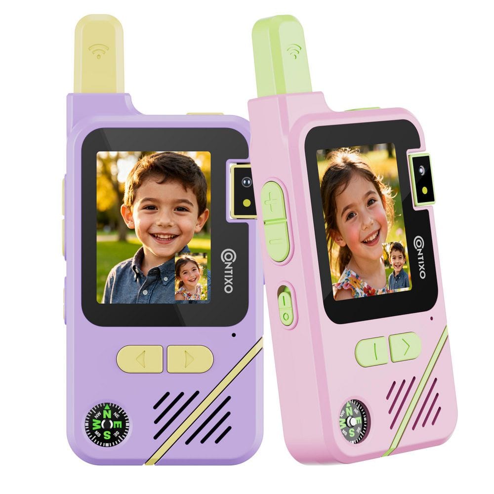 TK1 Kids Video Walkie Talkies, 0.2 Mile Range, Rechargeable, 2-Way Radio, Video and Voice, Camera, Flashlight-2 Pack