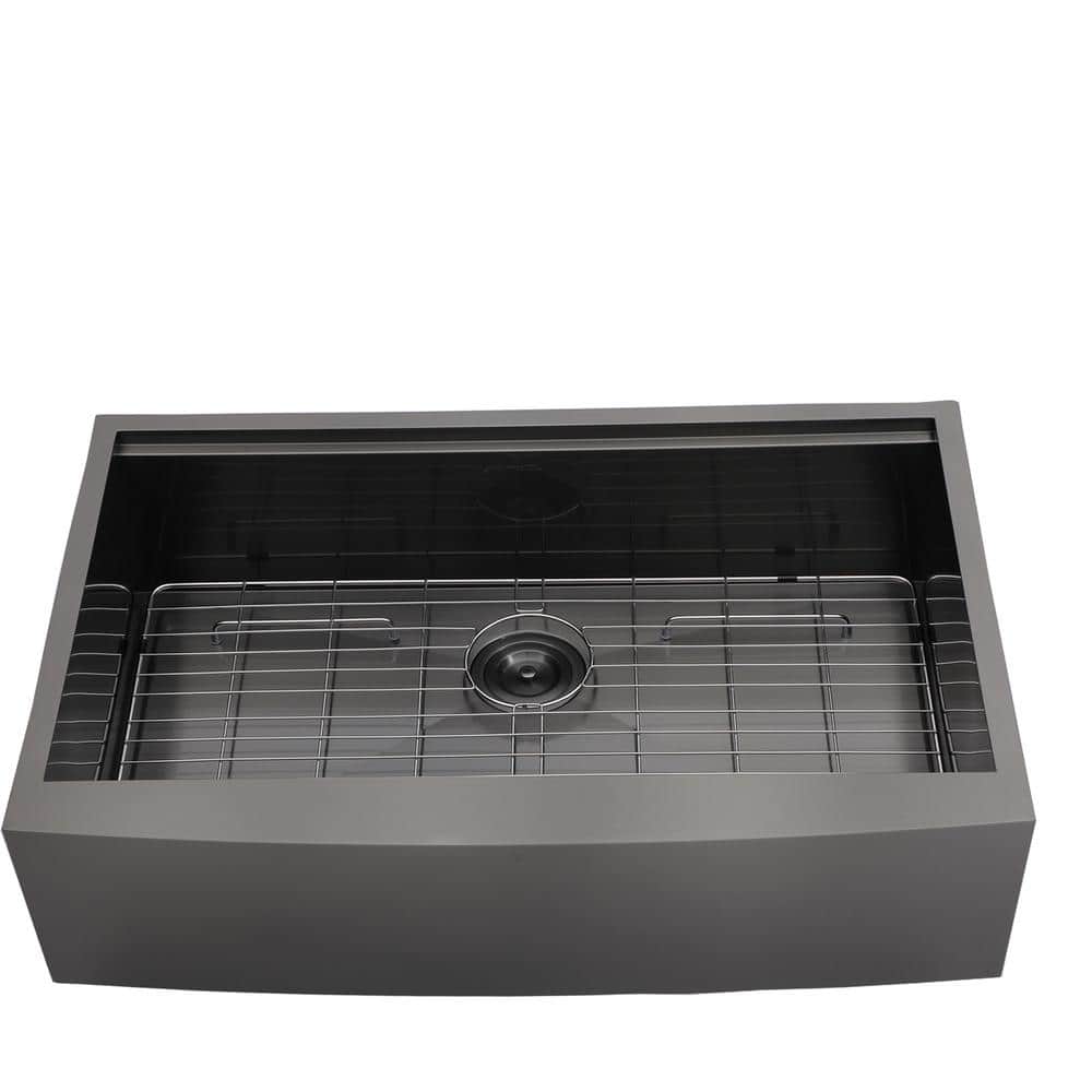 Black Stainless Steel 33 in. L Single Bowl Farmhouse Apron Workstation Kitc