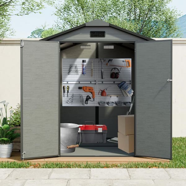 IMAGACFUN Outdoor 6 ft. W x 6 ft. D Resin Storage Shed with