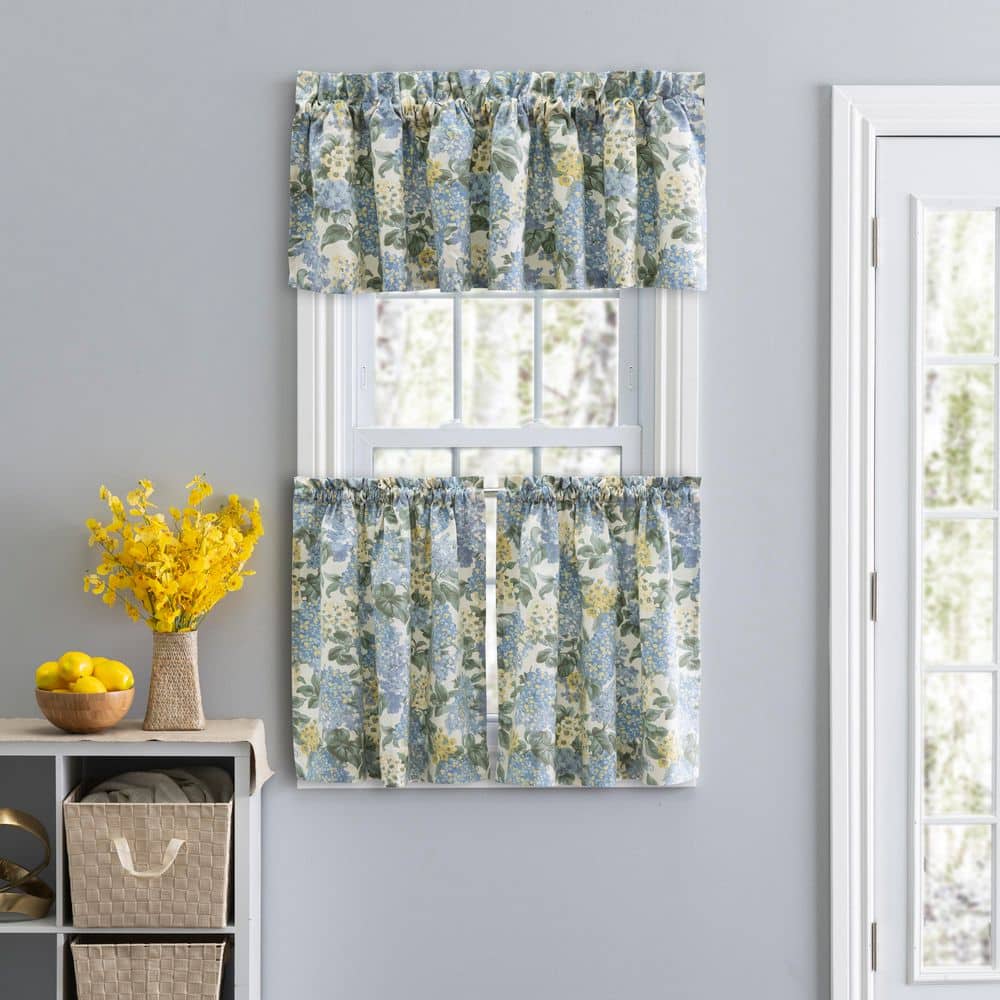 Blue Hydrangea Cotton Light-Filtering Rod Pocket Window Tiers