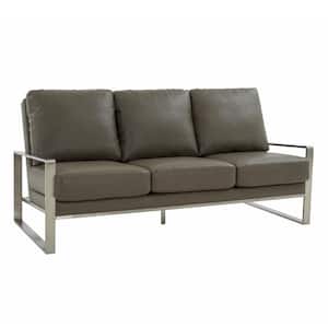 Jefferson 77.1 in. Square Arm Faux Leather Contemporary Modern Rectangle Sofa in Gray