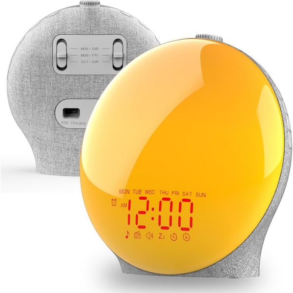 Ahfiwaso Wake Up Light Sunrise Alarm Clock for Kids and Heavy Sleepers w/ Dual Alarms FM Radio, 7 Colors, 7 Natural Sounds - Gray