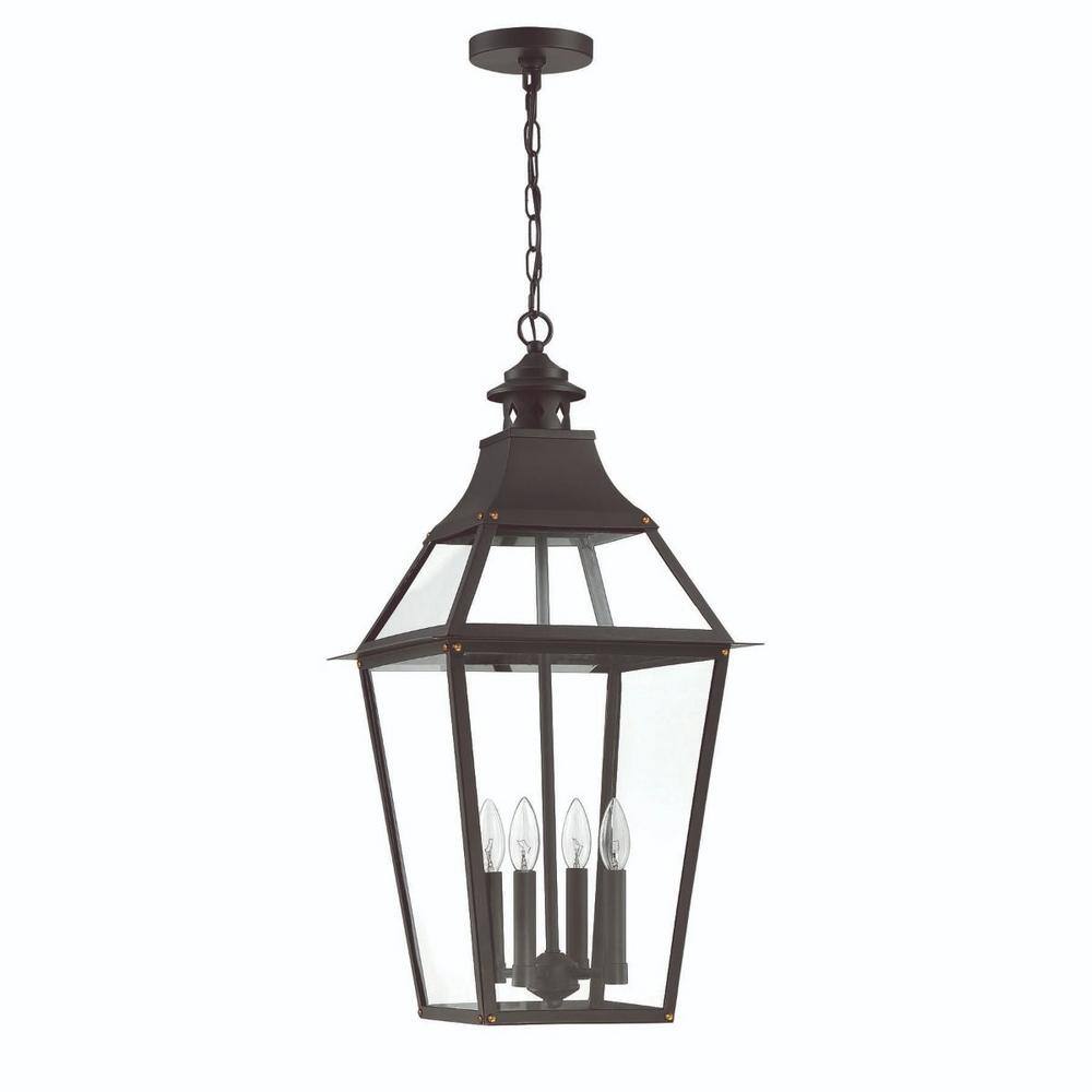 Jackson Matte Black and Gold 4-Light Outdoor Hanging Lantern