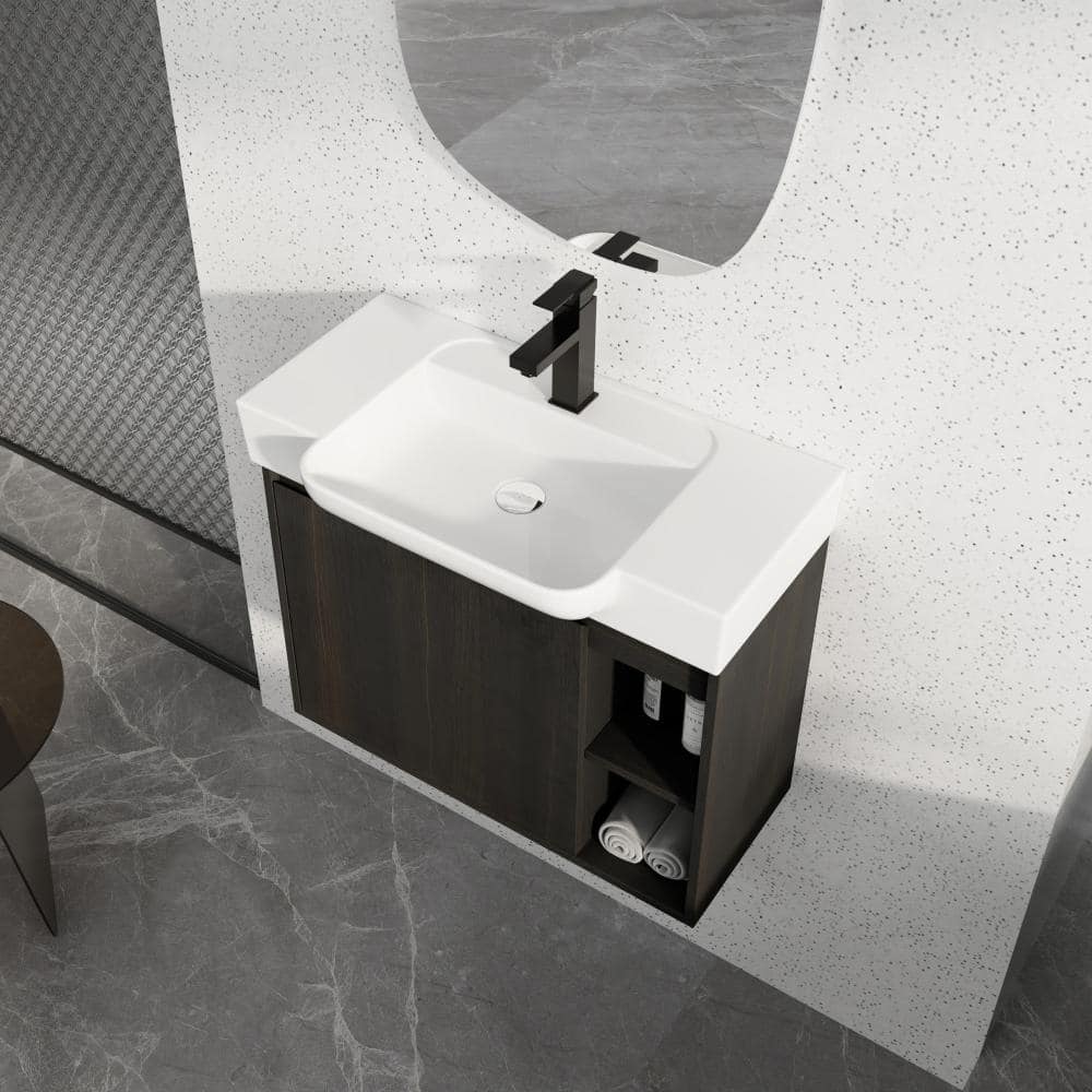 28 in.Single Sink Dark Oak Wall-Mounted Bathroom Vanity with White Ceramic Top,Soft-Close Door,Easy-Clean price history on PriceWatchPro