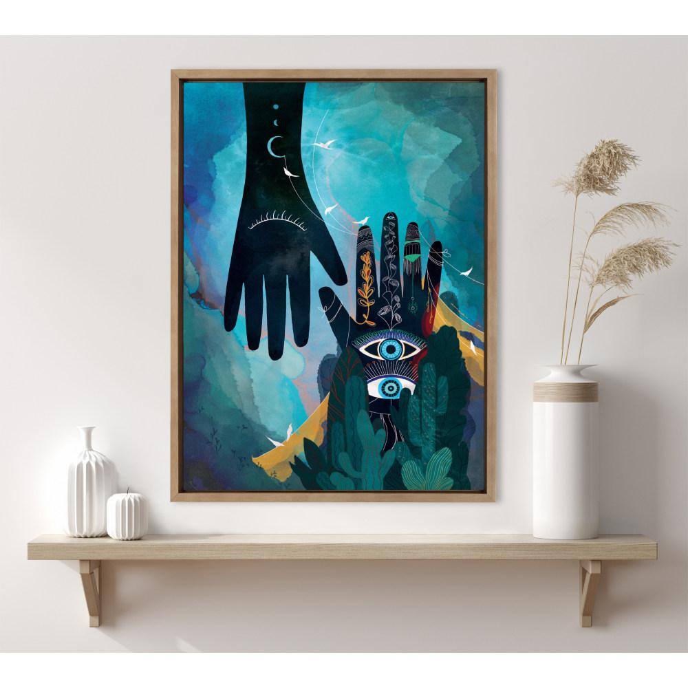 Enlighten Abstract Blue and Black Canvas Print with Gold Frame