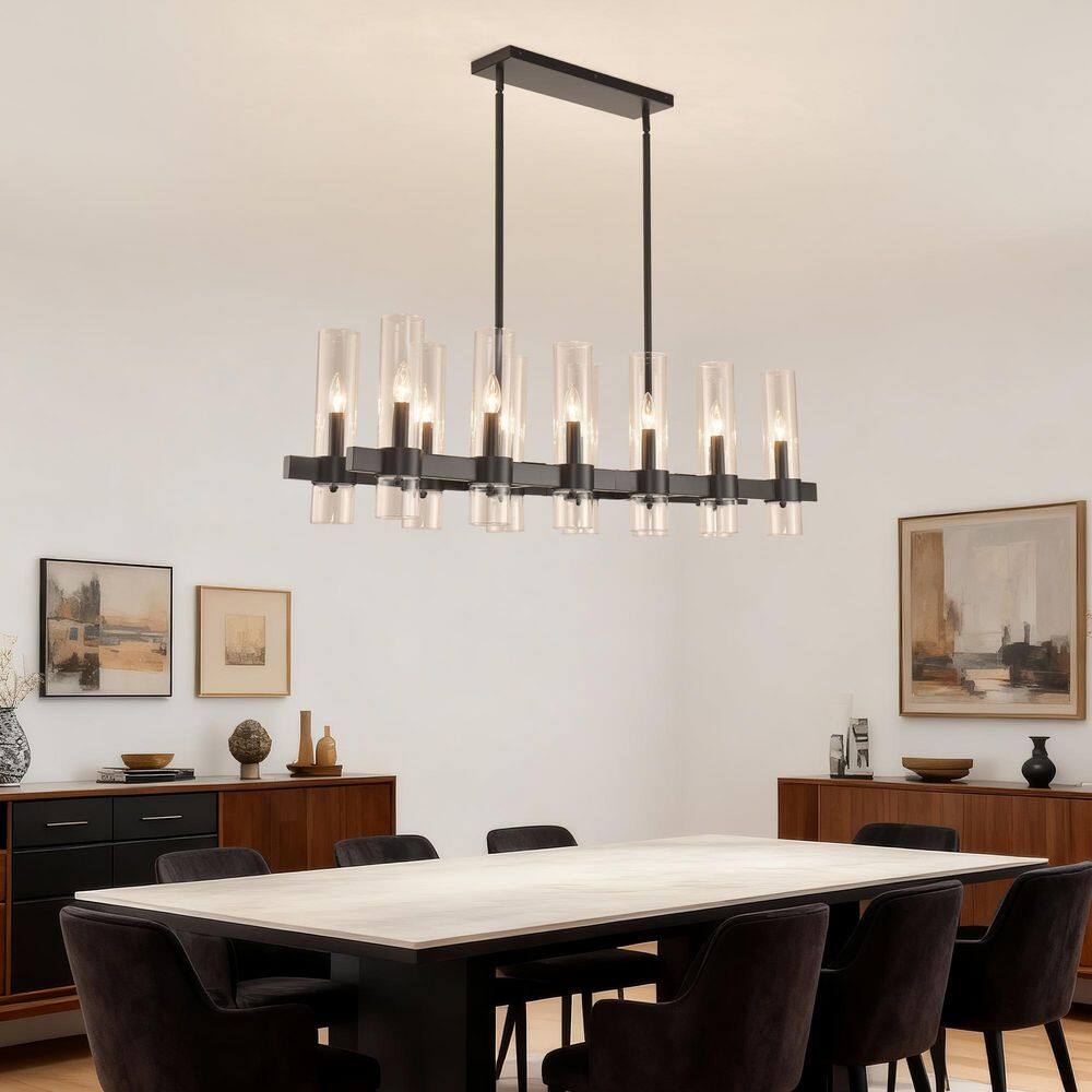 47 in. 12-Light Farmhouse Linear Black Chandelier, Modern Chandelier, Luxury Ceiling Pendant Light for Dining Room price history on PriceWatchPro