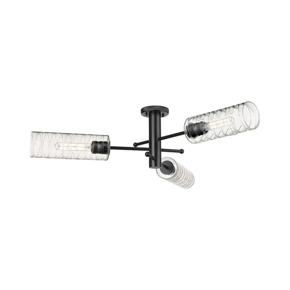 Crown Point 39.25 in. 3-Light Matte Black Industrial Flush Mount with Smoked Glass Shade price history on PriceWatchPro