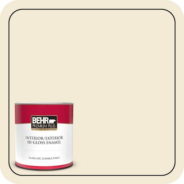 BEHR PREMIUM PLUS 1 qt. #YL-W08 Yucca White Hi-Gloss Enamel Interior/Exterior Paint & Primer
