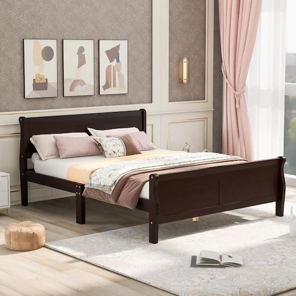 Harper & Bright Designs Espresso(Brown) Wood Frame Full Size Platform Bed with Headboard and Footboard