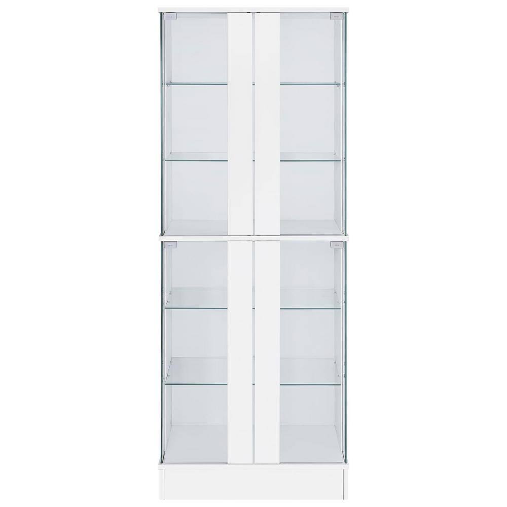 White High Gloss Lighted Glass Curio Cabinet with Shelves