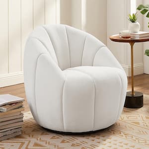 Glaucus Swivel White Fabric Barrel Chair
