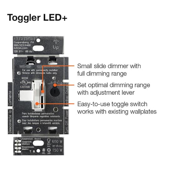 Ne Lutron TGCL-153PH-WH Toggler CFL/LED Single-Pole/3-Way Toggle Dimmer White 