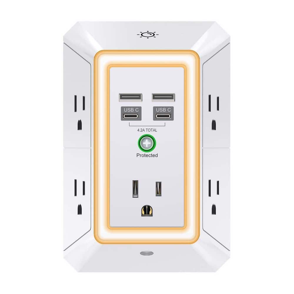 3-Sided Outlet Extender with Night Light, Multi Plug Outlet with 5 Outlets and 4 USB Ports(2 USB-C), ETL Listed, White price history on PriceWatchPro