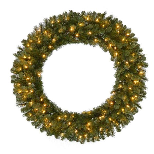 Unbranded 48 in. Pre-Lit LED Wesley Pine Artificial Christmas Wreath x 366 Tips with 120 Plug-In Indoor/Outdoor Warm White Lights