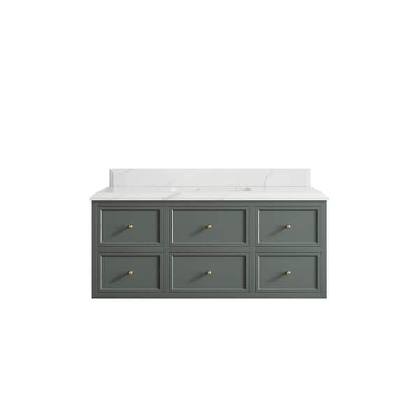 Willow Collections Roswell 48 in. W x 22 in. D x 36 in. H Single Sink Bath Vanity in Pewter Green with 1.5 in. Calacatta Laza qt. Top