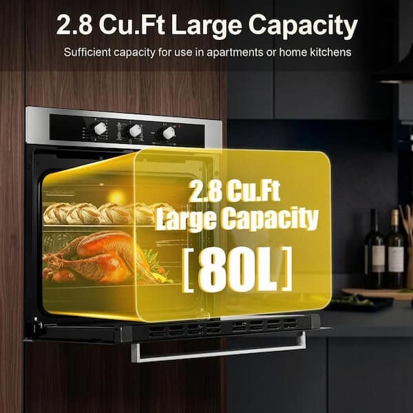 24 in. Single Wall Oven 2.8 cu. ft. 3220-Watt Electric Mechanical knob control 9 function 360 rotisserie Stainless Steel