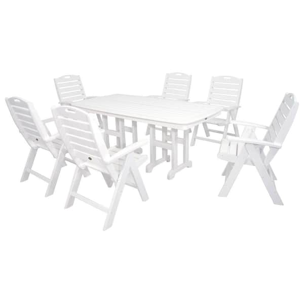 Trex Outdoor Furniture Yacht Club Classic White 7-Piece High Back Plastic Outdoor Patio Dining Set