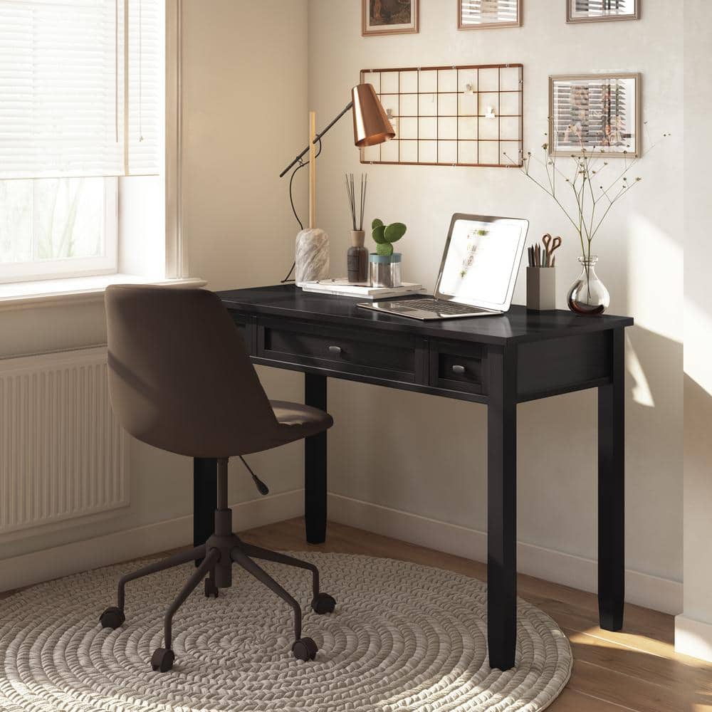 Hickory Brown Solid Wood Desk with Keyboard Tray and Drawers