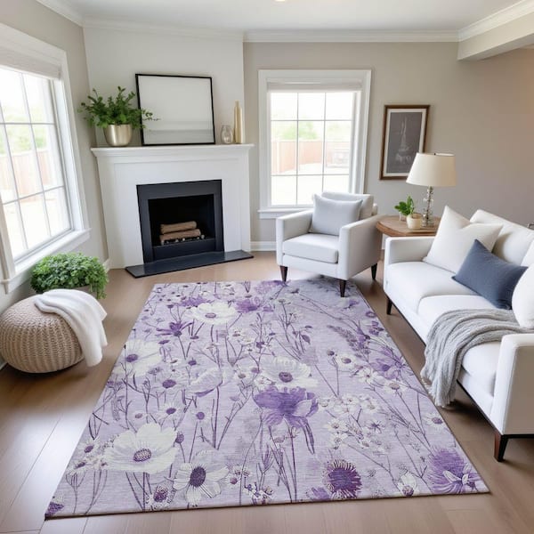Mayfield Premium Machine Washable Abstract AMF1500 Lavender 3 ft. x 5 ft. Area Rug