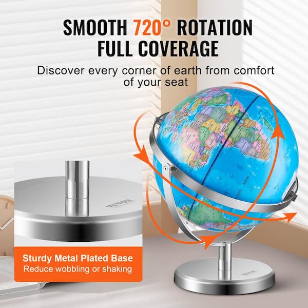 VEVOR Illuminated World Globe with Stand 12.6 in. x 9 in. 228.6 mm