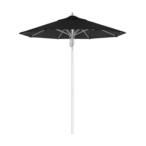 California Umbrella 7.5 ft. Silver Aluminum Commercial Market Patio Umbrella Fiberglass Ribs and Pulley Lift in Black Sunbrella
