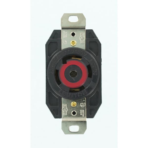 30 Amp 277/480-Volt 3 Phase Flush Mounting Grounding Locking Outlet, Black 2820