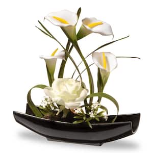 11 in. White Rose and Calla Lily Flowers
