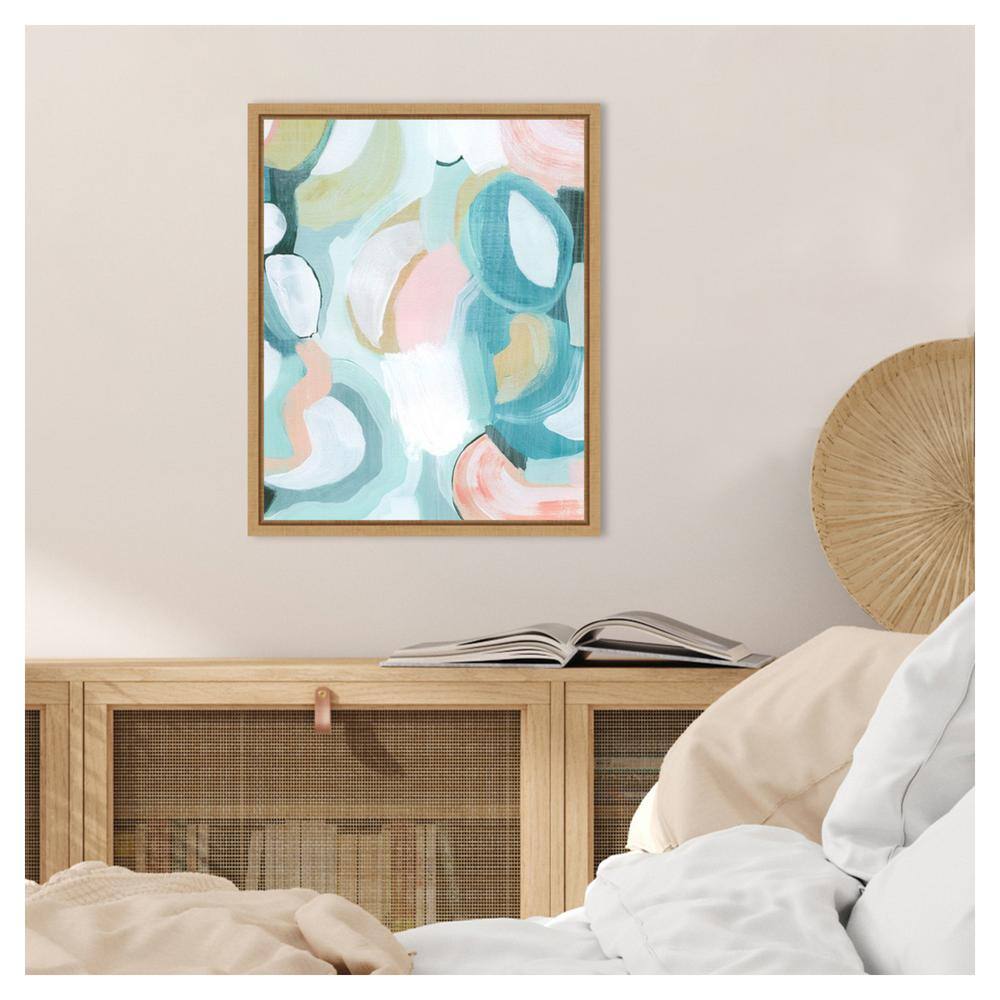 Pastel Garden Abstract Canvas Print with Maple Frame